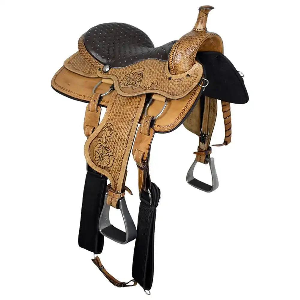 Trail Riding Western Saddle Hand-Carved 18" Natural