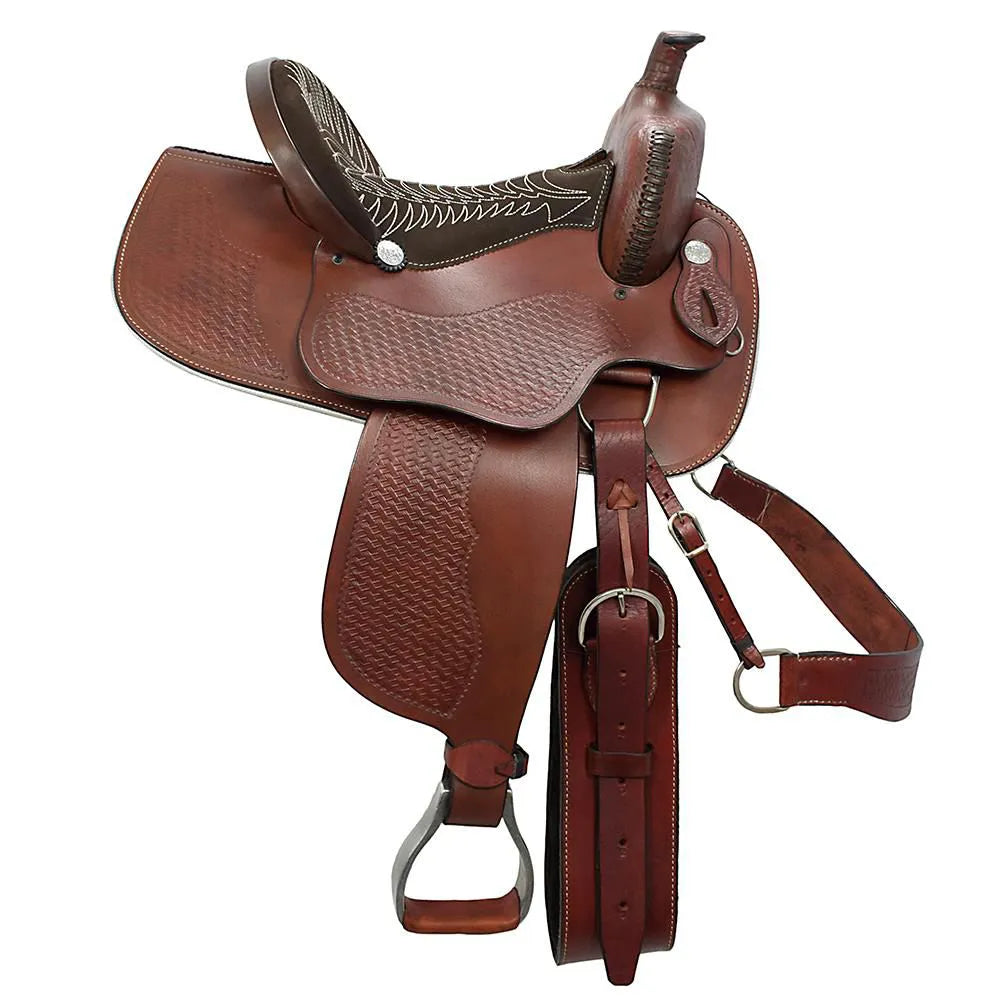 Barrel Racing & Trail Riding Western Saddle 15" Buffalo Leather - color Havana