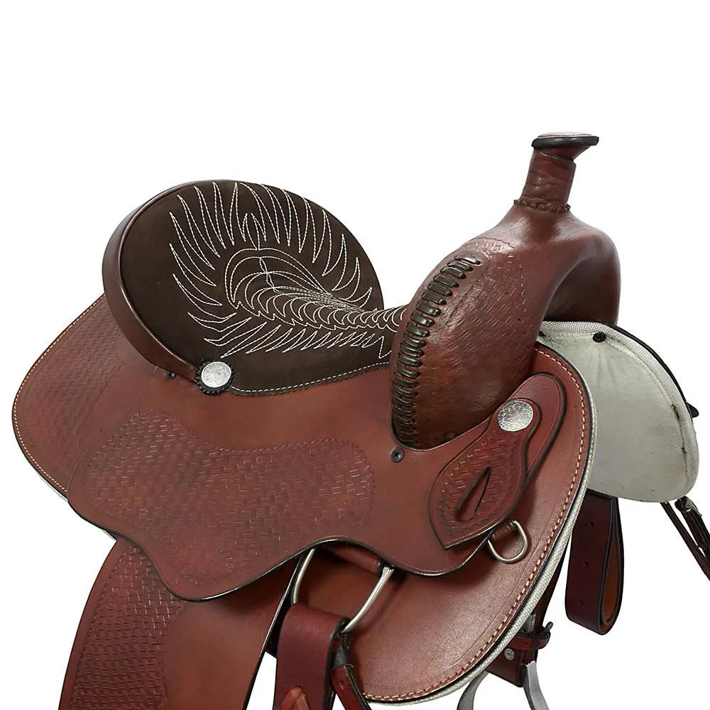 Barrel Racing & Trail Riding Western Saddle 15" Buffalo Leather - color Havana