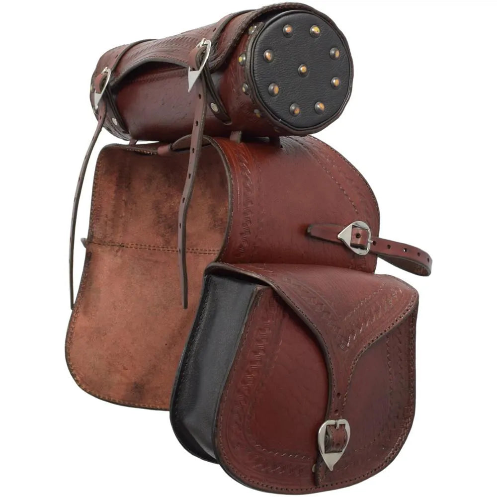 Saddlebag with Bottle Holder - Waxed Leather - Havana