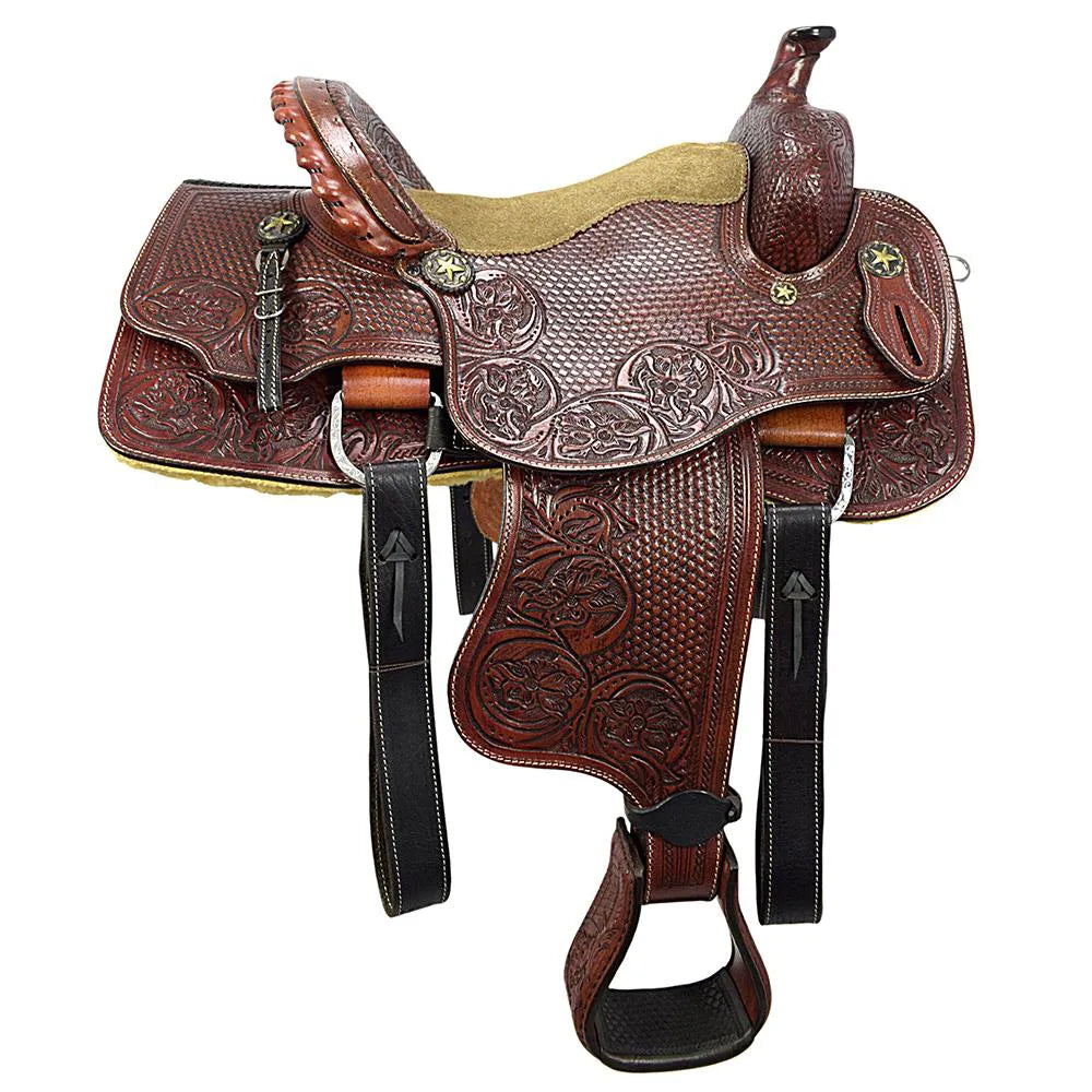 Roping Western Saddle Premium Calf 15" Buffalo Leather - color Brown