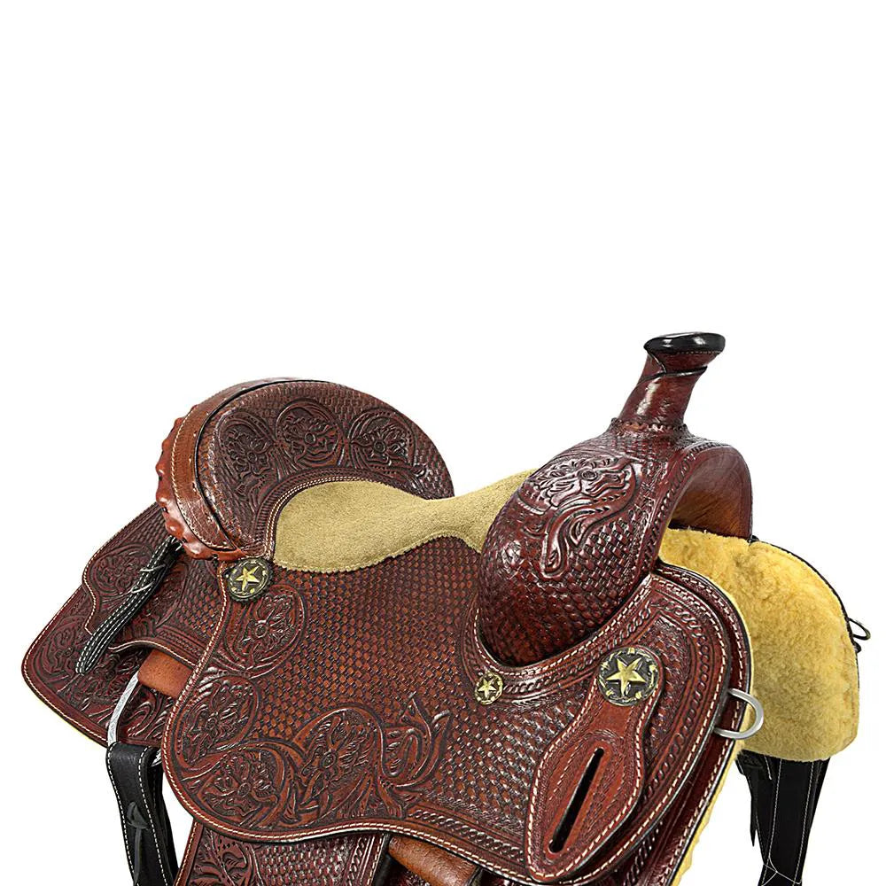 Roping Western Saddle Premium Calf 15" Buffalo Leather - color Brown