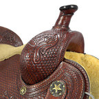 Roping Western Saddle Premium Calf 15" Buffalo Leather - color Brown