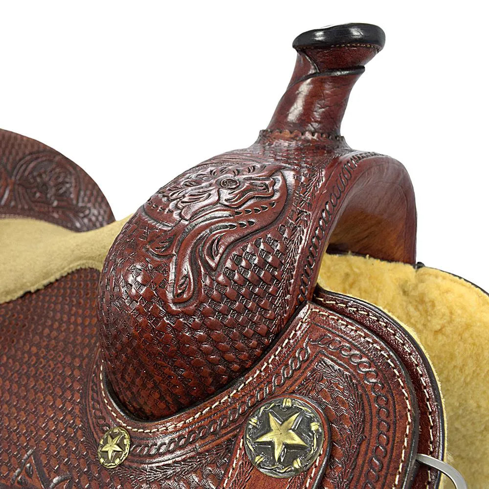 Roping Western Saddle Premium Calf 15" Buffalo Leather - color Brown