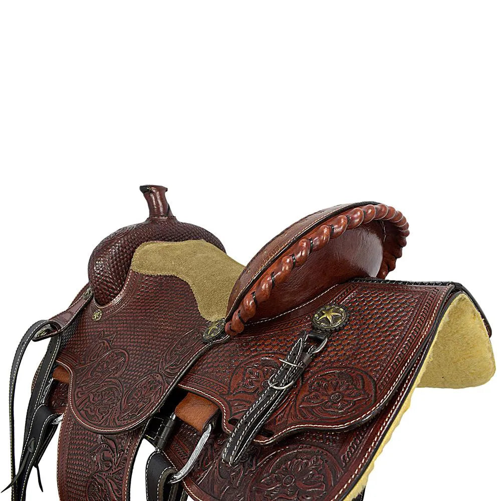 Roping Western Saddle Premium Calf 15" Buffalo Leather - color Brown