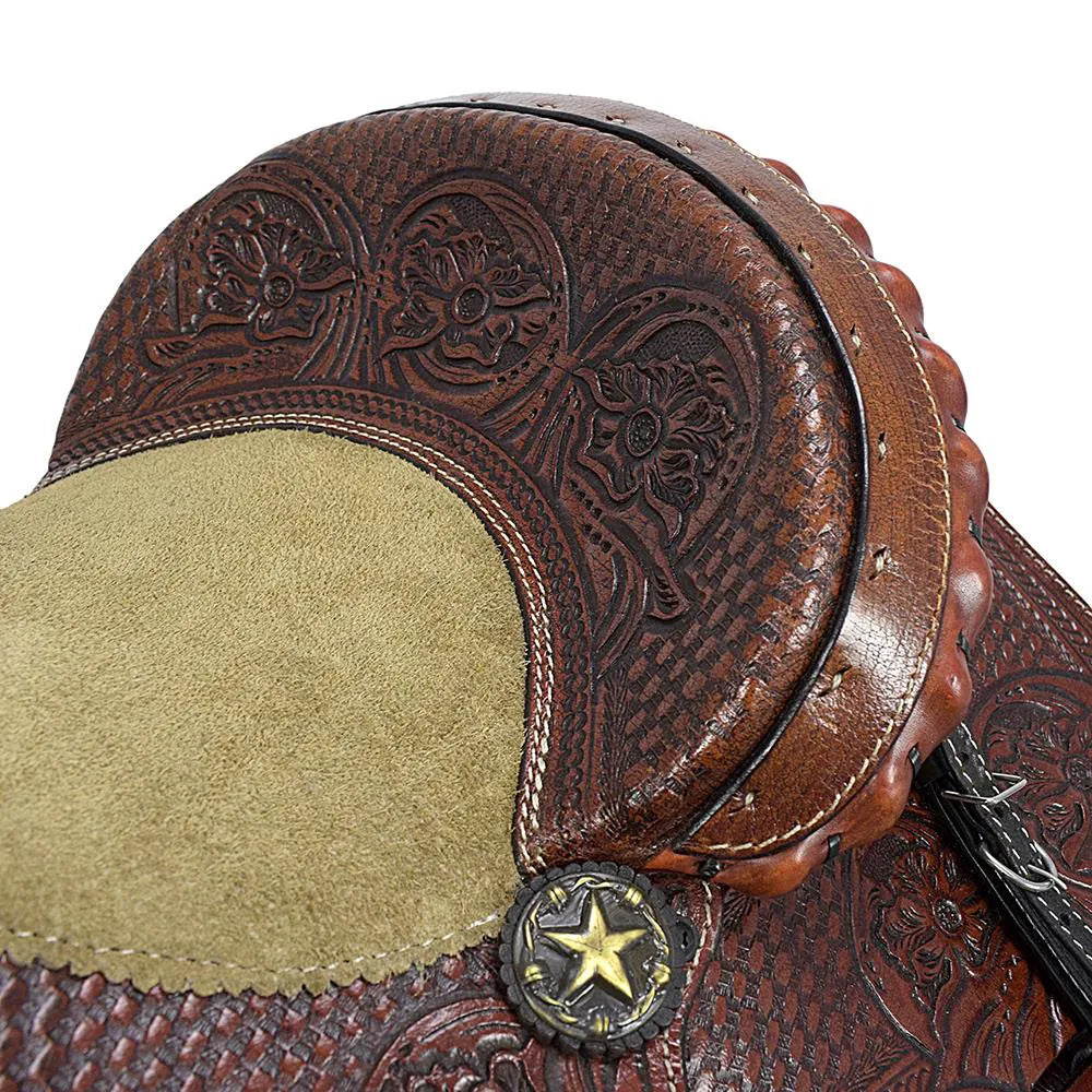 Roping Western Saddle Premium Calf 15" Buffalo Leather - color Brown