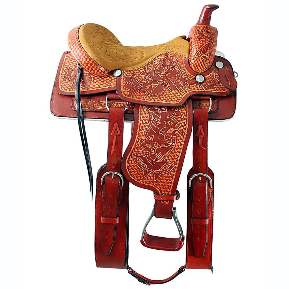 Roping Western Saddle Pro Team 16" Buffalo Leather - color Havana