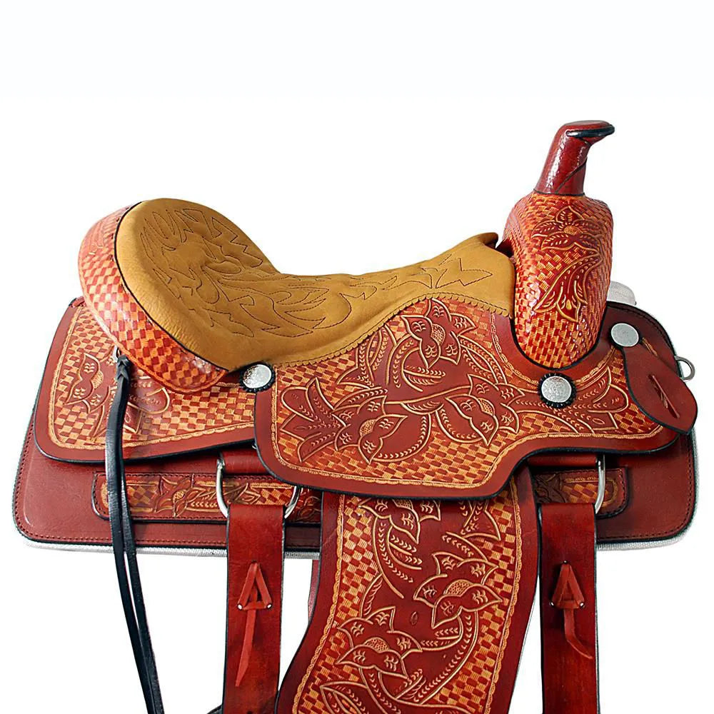 Roping Western Saddle Pro Team 16" Buffalo Leather - color Havana