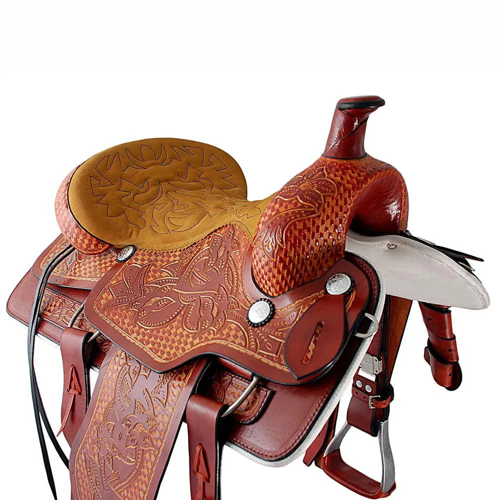 Roping Western Saddle Pro Team 16" Buffalo Leather - color Havana